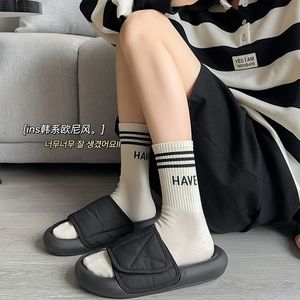 Crew <b>Socks</b> Women Mid Calf Striped 1966 Alphanumeric Script Breathable <b>Polyester</b> Fiber Casual Daily Wear Youth Size - Product Image 3