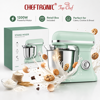 Robot pâtissier Cheftronic B08 1200W 6L, 9 vitesses, bol en acier inoxydable avec fouet, batteur et crochet pétrisseur.