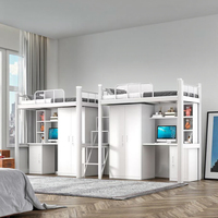 Lit superposé en acier durable avec table inférieure, assemblé et portable, idéal pour les dortoirs universitaires et les salons d'appartements