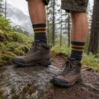 Chaussettes de randonnée personnalisées pour l'extérieur avec bordure côtelée et empiècements contrastants sur le talon et les orteils