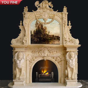 <span class=keywords><strong>Cheminée</strong></span> à double couche YOUFINE en marbre crème sculpté à la main avec manteau de <span class=keywords><strong>cheminée</strong></span> à motif acanthe, lion et colonnes cannelées pour villa - Product Image 6