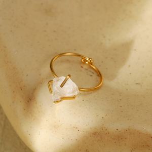 แหวนสแตนเลสแบบเปิดปรับได้สำหรับผู้หญิงพร้อมหินธรรมชาติชุบทอง18K กันน้ำของขวัญเครื่องประดับชั้นดีสำหรับการหมั้น - Product Image 6