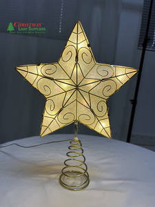 Звездная Рождественская елка Топпер с двойным наконечником выглядит как Capiz, звезда, освещенная металлическая елка, верхняя часть с рождественскими огнями - Product Image 5