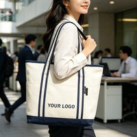 Sac fourre-tout en toile personnalisé OEM ODM avec logo de marque, sac de plage recyclé, sac cadeau en toile avec poche, fermeture éclair et boucle magnétique pour femme