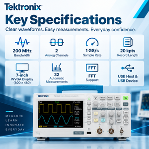 Osciloscopio Digital Tektronix TBS1202C de 200MHz, 2 Canales, 1GS/s, Analizador de Forma de Onda con FFT y Medición Automática - Product Image 1