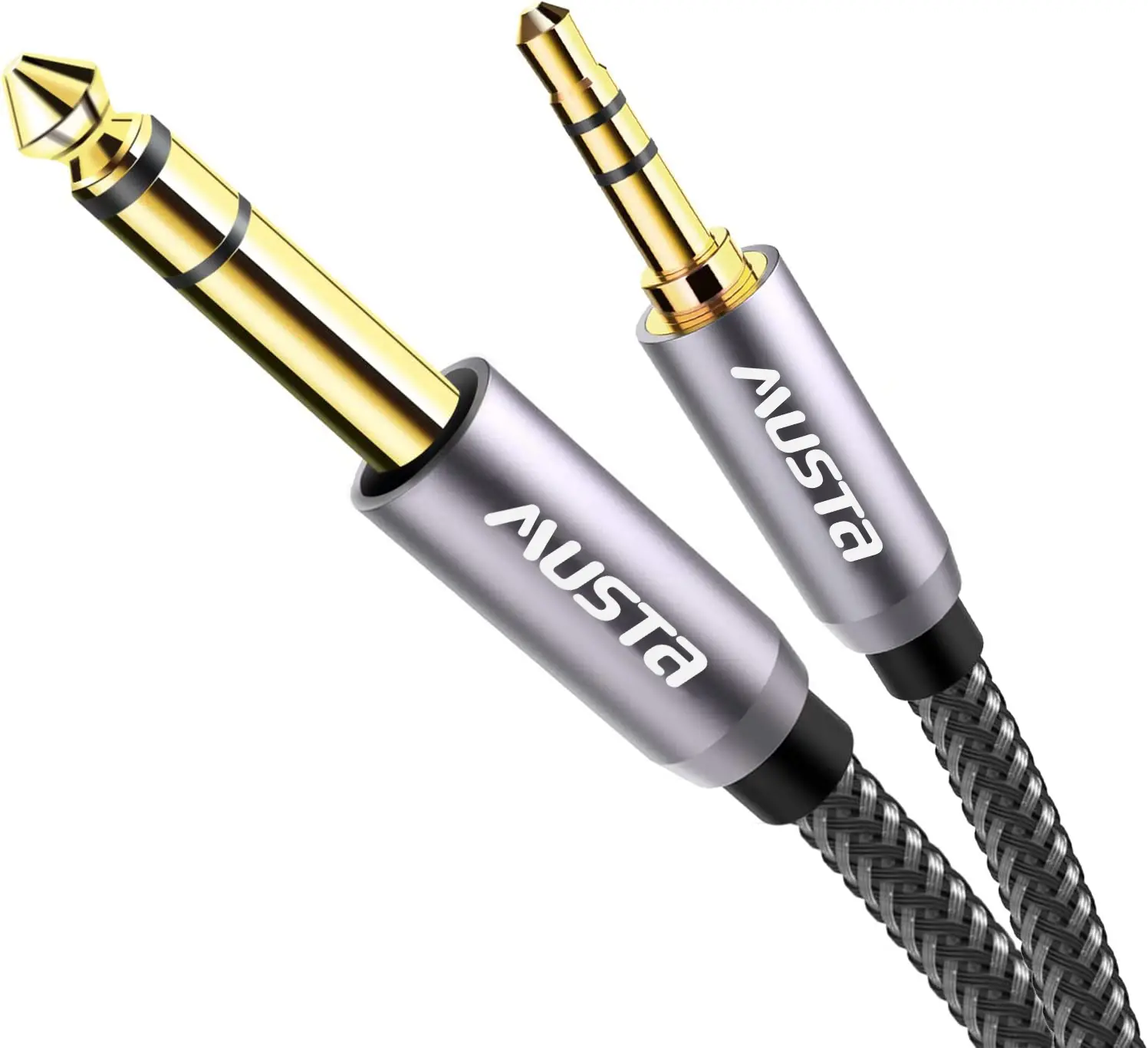 Gold Plated 6.35mm To 3.5mm Audio Adapter Nylon Weave 3.5mm To 6.35mm Grey 3.5mm To 6.5mm Cable For Speaker Guitar