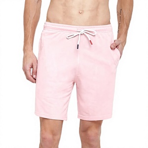 Pantalones Cortos Bermuda de Algodón Rosa para Hombre, Color Sólido, Cintura con Cordón, Casuales, de Longitud Media, con Bolsillos - Product Image 1