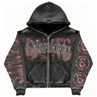 Sweat à capuche unisexe oversize en molleton d'hiver avec logo brodé personnalisé, 100% coton épais, décontracté, zippé, OEM, noir, streetwear, coupe ample