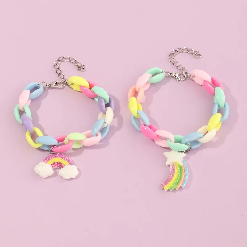 Wholesale Fashion Jewelry Colorful Chain Cloud Rainbow Bracelet Girls Plastic Jewelry Gift For Best Friend