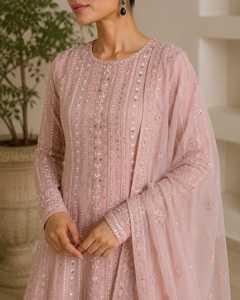 Georgette Anarkali <b>Suit</b> Set with <b>Chikankari</b> and Aari Work Stitched Ethnic Outfit for Women Designer Party Wear Wedding Festive - Product Image 1