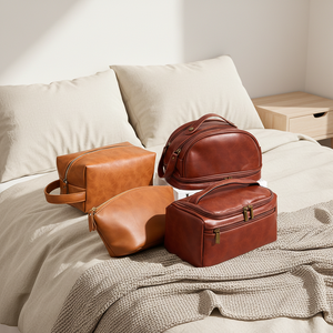Bolsa de Cosméticos Retro de Cuero PU, Bolsa de Viaje de Gran Capacidad, Bolsa de Maquillaje Multifuncional con Cremallera y Asa para Lápiz Labial - Product Image 2