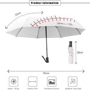 Baseball Pattern Custom Personalized Branded Small Compact Straight Windproof Fully-Automatic 3 Fold <b>Umbrella</b> with Logo - Product Image 2