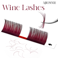 Abonnie Red Lash Supplies : Extensions de cils colorées rouge bordeaux sur plateaux