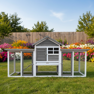 SDR031 Cage à lapin en bois de luxe, grande maison pour animaux d'intérieur et d'extérieur pour lapins, chats et chiens avec toit imperméable, motif animal - Product Image 1