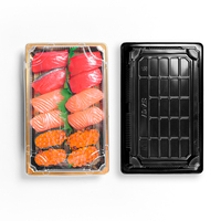 Sunzza-Recipiente de plástico desechable dorado para sushi PET, bandeja de sashimi para sushi de grado alimenticio con tapa antivaho