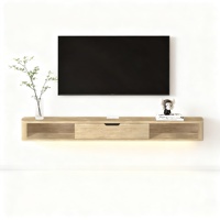 Vente en gros d'usine Console média murale en chêne Support TV flottant avec tiroir à LED Étagères ouvertes Gestion des câbles