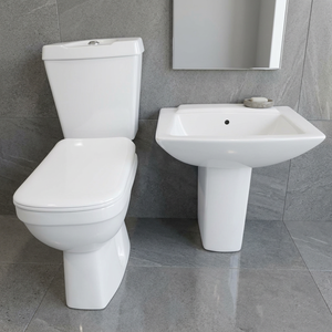 WC à deux pièces avec cuvette à chasse directe et lavabo demi-pied pour l'Afrique – Sanitaires indiens pour le Ghana - Product Image 4