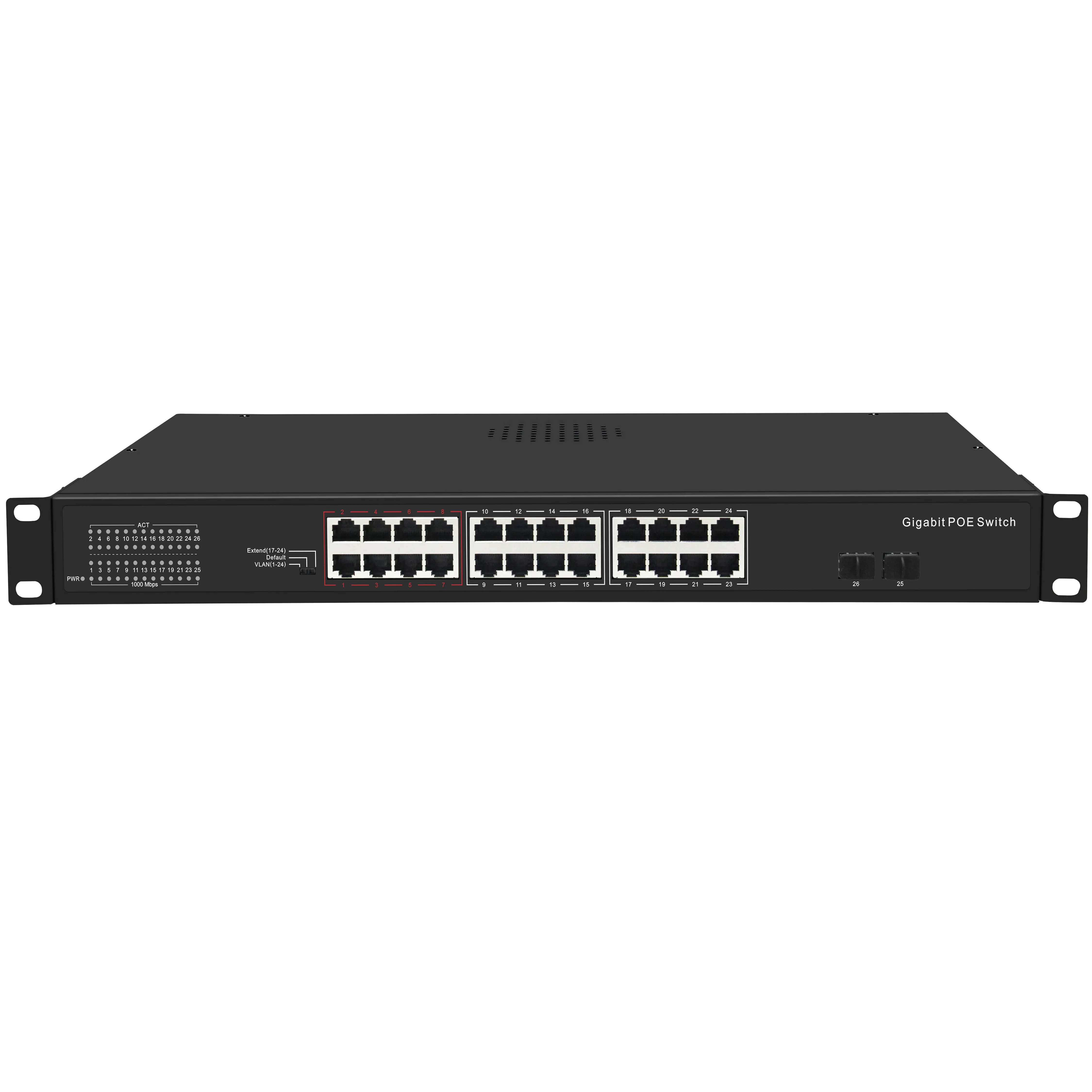 400W 24Port 1000M CCTV Power Over Ethernet Netzwerk PoE-Switch für IPC PoE-Kamera mit 2 Gigabit SFP Port