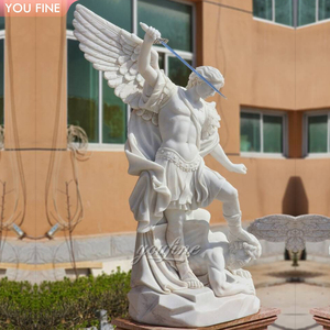 Estatua de San Miguel Arcángel Matando al Diablo, de Mármol Blanco, Tamaño Real, con Espada, para Decoración de Iglesias Católicas, YOUFINE - Product Image 3