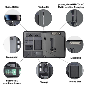 带无线充电、隐藏手柄文件夹和剪贴板的皮革对开，适用于办公室专业人员和商务组织者 - Product Image 6