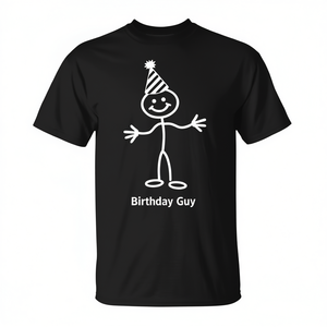T-shirt pour homme d'anniversaire avec motif de bonhomme en bâton amusant et chapeau de fête - Product Image 2