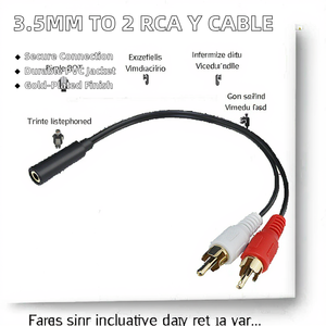 Placcato in oro 3.5mm Jack femmina a 2 RCA maschio Stereo cavo Audio Y giacca in PVC per microfono altoparlante telefono Stock - Product Image 2
