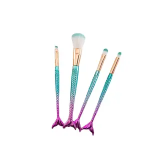 4 Pcs Mermaid Makeup Brush Set Foundation Blending Eyeshadow Eyeliner Contour Fish Tail Cosmetic Brush