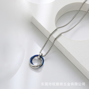 Collar de tres anillos para hombre, colgante geométrico de acero inoxidable, estilo Hip Hop, joyería de regalo - Product Image 4