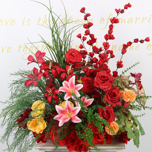 Boule de fleurs séchées en soie rouge vif chinoise pour centres de table de mariage et décorations de Noël - Product Image 4