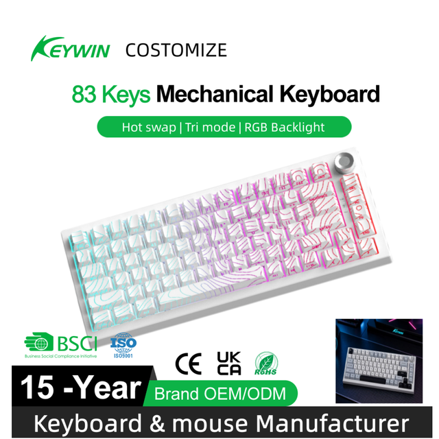 RGB Tri-mode PBT Hot-swap Mechanical Keyboard Gasket Mount Structure Side-Character Mechanical Gaming Keyboard with Control Knob