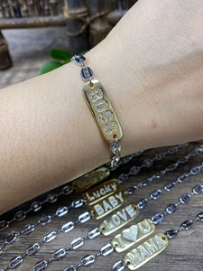 Bracciali <span class=keywords><strong>in</strong></span> ottone <span class=keywords><strong>con</strong></span> ciondolo nuovo MAMA/BOSS/BABY Name <span class=keywords><strong>con</strong></span> braccialetti a catena <span class=keywords><strong>in</strong></span> <span class=keywords><strong>argento</strong></span> a forma di naso di maiale - Product Image 5