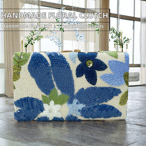 Handmade Embroidered Fashion Clutch <b>Bag</b> Women Classic Casual Floral Stylish Sparkling Evening Chain Strap up to 1L Capacity - Product Image 2