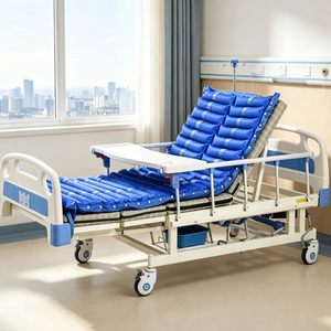 Cama de enfermería manual totalmente plegable con material personalizado, mesa de comedor, colchón de rejilla, ruedas bloqueables para rehabilitación de pacientes postrados - Product Image 2