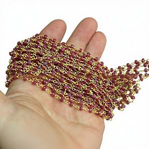 Cadena de Rosario de Rubíes Facetados Rojo Sangre, Piedras Preciosas de 3.5mm, 9-18 Pulgadas, Cadena Chapada en Oro de 18k para Hacer Collares y Pulseras - Product Image 1
