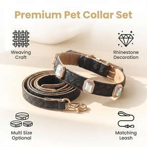 Ensemble <span class=keywords><strong>collier</strong></span> et laisse pour animaux de compagnie de style britannique haut de gamme avec strass - Colliers pour chats en cuir souple en gros pour les détaillants de boutiques - Product Image 5