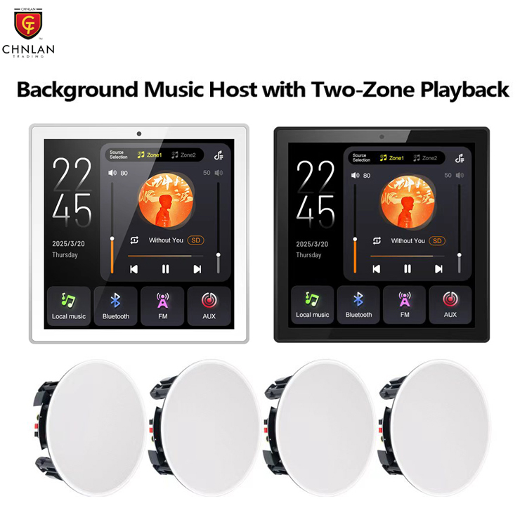 4'' Background Music Host with 2 Zones Playback 4*25W Intelligent Bluetooth Wall Amplifier Touch Screen Music Volume Controller · image 2