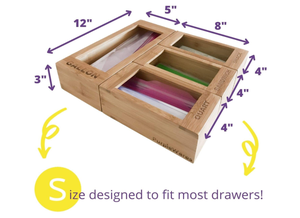 Soportes de bolsas de almacenamiento de alimentos, organizador de cajón de cocina de bambú Moso Premium, dispensador Compatible con <span class=keywords><strong>Solimo</strong></span>, Glad - Product Image 4