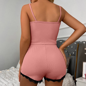 Pijamas de <span class=keywords><strong>verano</strong></span> Moda europea y americana Contraste de color Seda de leche Sexy Suspender Shorts Pijamas conjuntos de ropa de dormir - Product Image 3