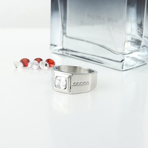yunnique <b>Titanium</b> Steel <b>Ring</b> Geometric White Gemstone Bezel Setting Women's Fashion Jewelry Gift Silver - Product Image 4
