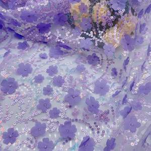 LS796ファッションカラフルな3Dスパンコール花びら刺Embroideryホワイトメッシュガーゼ生地子供服100% ポリエステルニット - Product Image 5