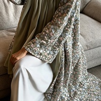 Nouvelle Arrivée Abaya Cardigan Maxi Robe en Maille Brodée de Fleurs 3D pour Femme, Élégante Broderie Florale, Kaftan Modeste Musulman