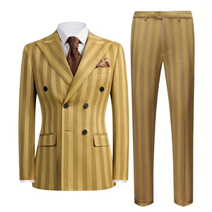 Completo <span class=keywords><strong>da</strong></span> Uomo Giallo a Righe Larghe, 2 Pezzi, Giacca e Pantaloni, Doppiopetto con Revers a Punta, Formale, <span class=keywords><strong>da</strong></span> <span class=keywords><strong>Cerimonia</strong></span>, per Sposo, Ballo di Fine Anno, Abito Personalizzato - Product Image 3