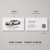 Cartes de visite minimalistes noir et blanc, impression personnalisée recto-verso avec code QR pour l'image de marque de l'industrie automobile