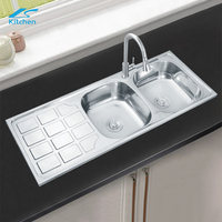 Liangshun Évier de cuisine moderne en acier inoxydable Lavabo à double cuvette avec robinet accroché dans la salle de bain Design à deux trous