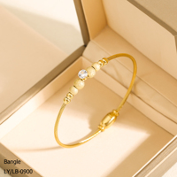 Bracelet fin en acier inoxydable plaqué or, avec perles, finition PVD durable, élégant et polyvalent, pour femme