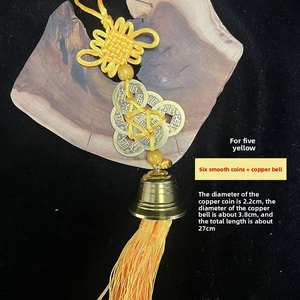 Figura de Moneda de los Cinco Emperadores con Nudo Chino, de Latón, Forma Hexagonal/Octogonal, Semielaborada, Adornos de Borlas Bicolor, Primavera - Product Image 5