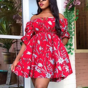 Summer Off Shoulder Vintage A Line Vintage Sexy Printed African Women Prom Dress