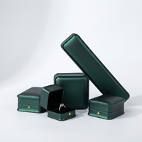 Boîte à bijoux en cuir PU vert foncé Zebo Wholesale avec logo personnalisé, bouton doré, intérieur en velours doux