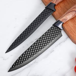 طقم سكاكين مطبخ من 6 قطع من الفولاذ المقاوم للصدأ الأسود غير اللاصق مع مقابض بلاستيكية بتصميم خشبي - Product Image 2