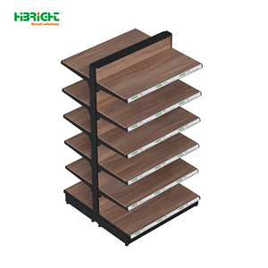 Heavy Duty <b>Metal</b> Gondola Shelf 5 Tier Retail Display Rack Wood Grain Supermarket Grocery Store Shelving - Product Image 1